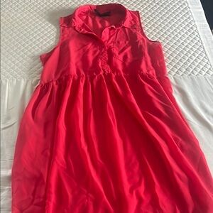 Red Asymmetrical Ruffled Polo Collar Coverup